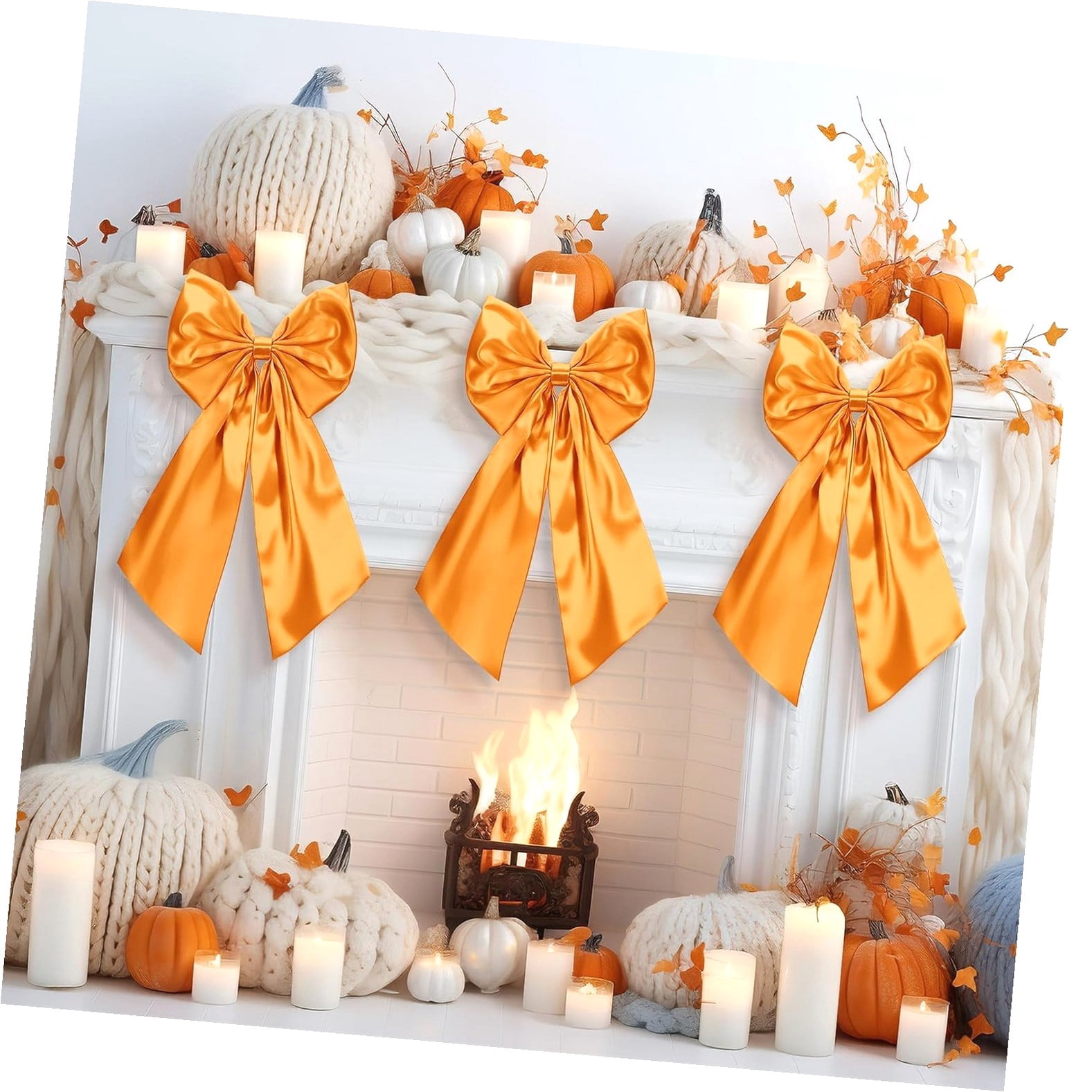 SKYSONIC 3 Pcs 2 FT Large Thanksgiving Fall Bows Decorations Big Orange ...