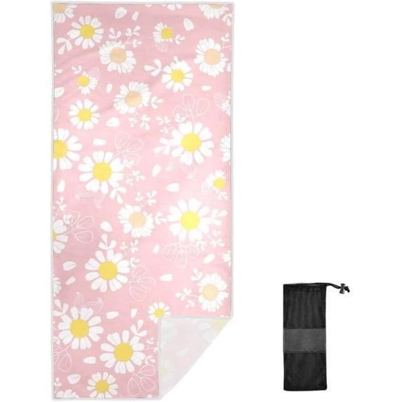 SKYSONIC 30"x60" Beach Towel with Travel Bag, Pink Daisies Oversized Sand Free Camping Towel Quick Dry Pool Bath Sport Towels