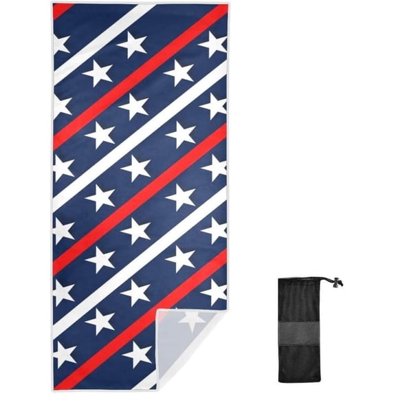 SKYSONIC 30"x60" Beach Towel with Travel Bag, Stars Stripes Oversized Sand Free Camping Towel Quick Dry Pool Bath Sport Towels