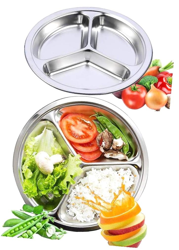 SKYSONIC 304 Steel Sectioned Dinner Plates Set of 2 Divided Plates 11 ...