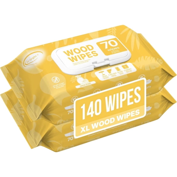 Air Jungles Wood Cleaner Wipes 70 Count (2 Packs), XL 8in x 10in, Clean Polish Protect Wipe for Wood Furniture, Tables, Cabinets, Remove Dust and Stains, with Vitamin E Gentle for Skin, Lemon Scent