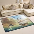 thumbnail image 1 of SKYSONIC 36x24in 3D Sea Dolphins Area Rug, Ocean Ship Sunset Non-Slip Floor Carpet for Indoor Living Dining Room Bedroom, 1 of 7