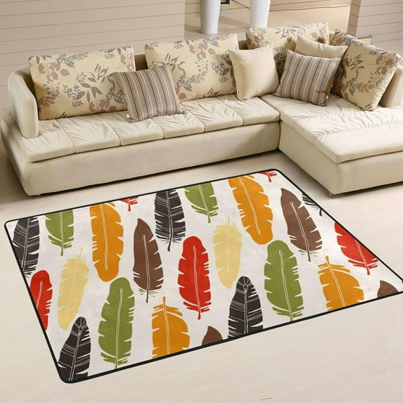 SKYSONIC 36x24in Birds Feathers Colorful Area Rug, Non-Slip Floor Carpet for Indoor Living Dining Room Bedroom