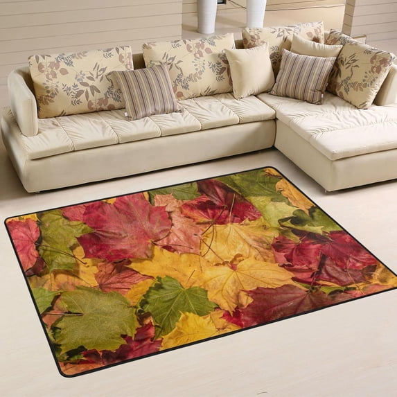 SKYSONIC 36x24in Colourful Maple Leaves Area Rug, Retro Non-Slip Floor Carpet for Indoor Living Dining Room Bedroom
