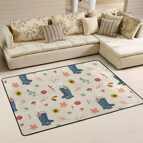 SKYSONIC 36x24in Cute Boots Fall Area Rug, Autumn Lovely Flower Non-Slip Floor Carpet for Indoor Living Dining Room Bedroom