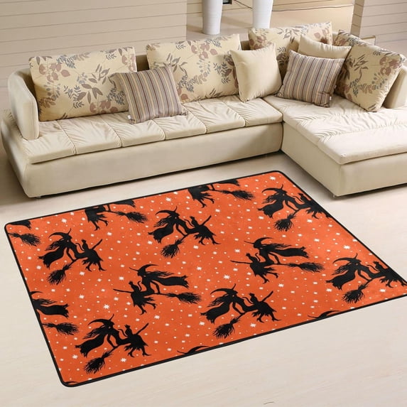 SKYSONIC 36x24in Halloween Witches Cat Area Rug, Cute Non-Slip Floor Carpet for Indoor Living Dining Room Bedroom