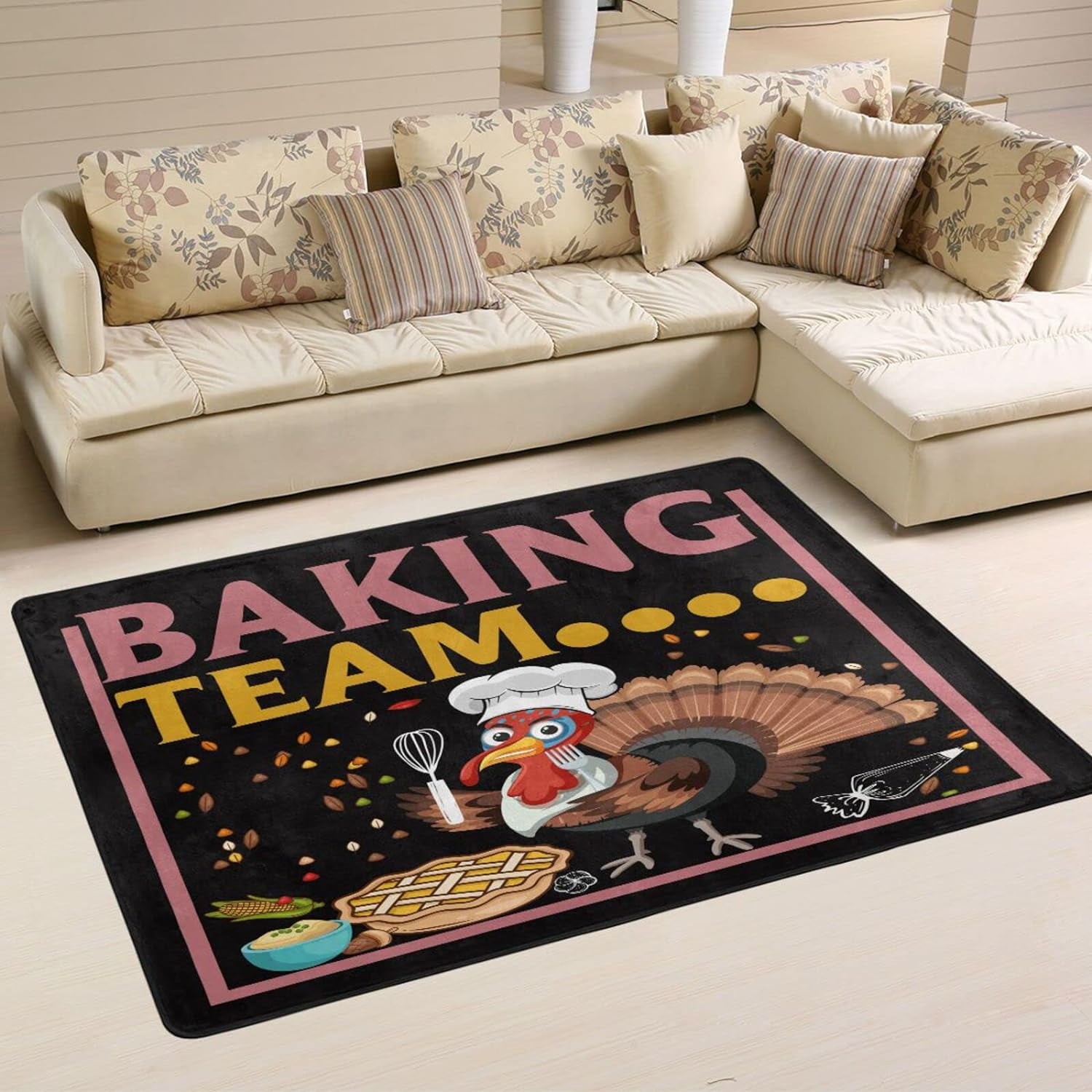 SKYSONIC 36×24in Happy Thanksgiving Day Area Rug, Turkey Cook NonSlip