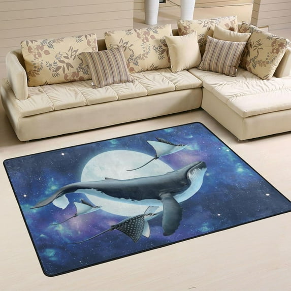 SKYSONIC 36x24in Magical Whale Sky Area Rug, Moon Night Non-Slip Floor Carpet for Indoor Living Dining Room Bedroom