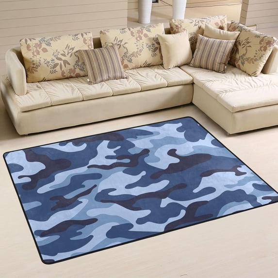 SKYSONIC 36x24in Military Camouflage Area Rug, Blue Army Camo Floor Carpet for Indoor Living Dining Room Bedroom