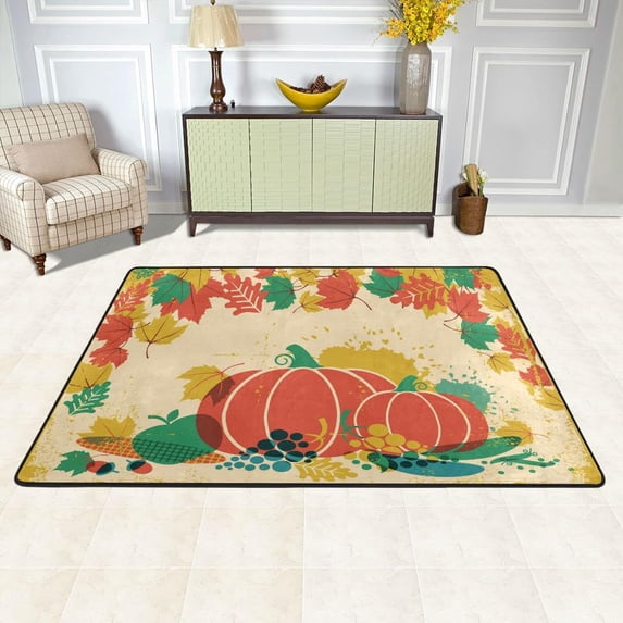 SKYSONIC 36x24in Pumpkin Vegetables Fall Area Rug, Autumn Harvest Non-Slip Floor Carpet for Indoor Living Dining Room Bedroom