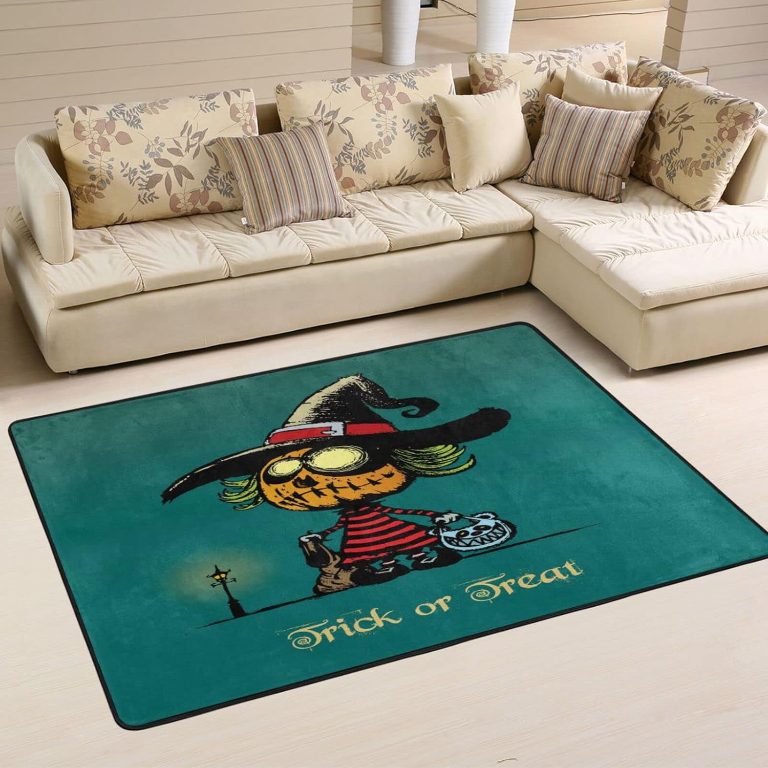 SKYSONIC 36x24in Trick Or Treat Area Rug, Halloween Cute Scarecrow Non ...