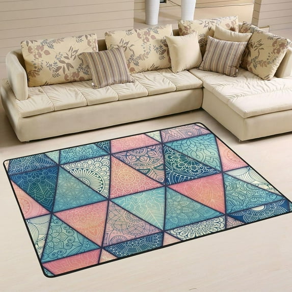 SKYSONIC 36x24in Vintage Mandala Area Rug, Non-Slip Floor Carpet for Indoor Living Dining Room Bedroom