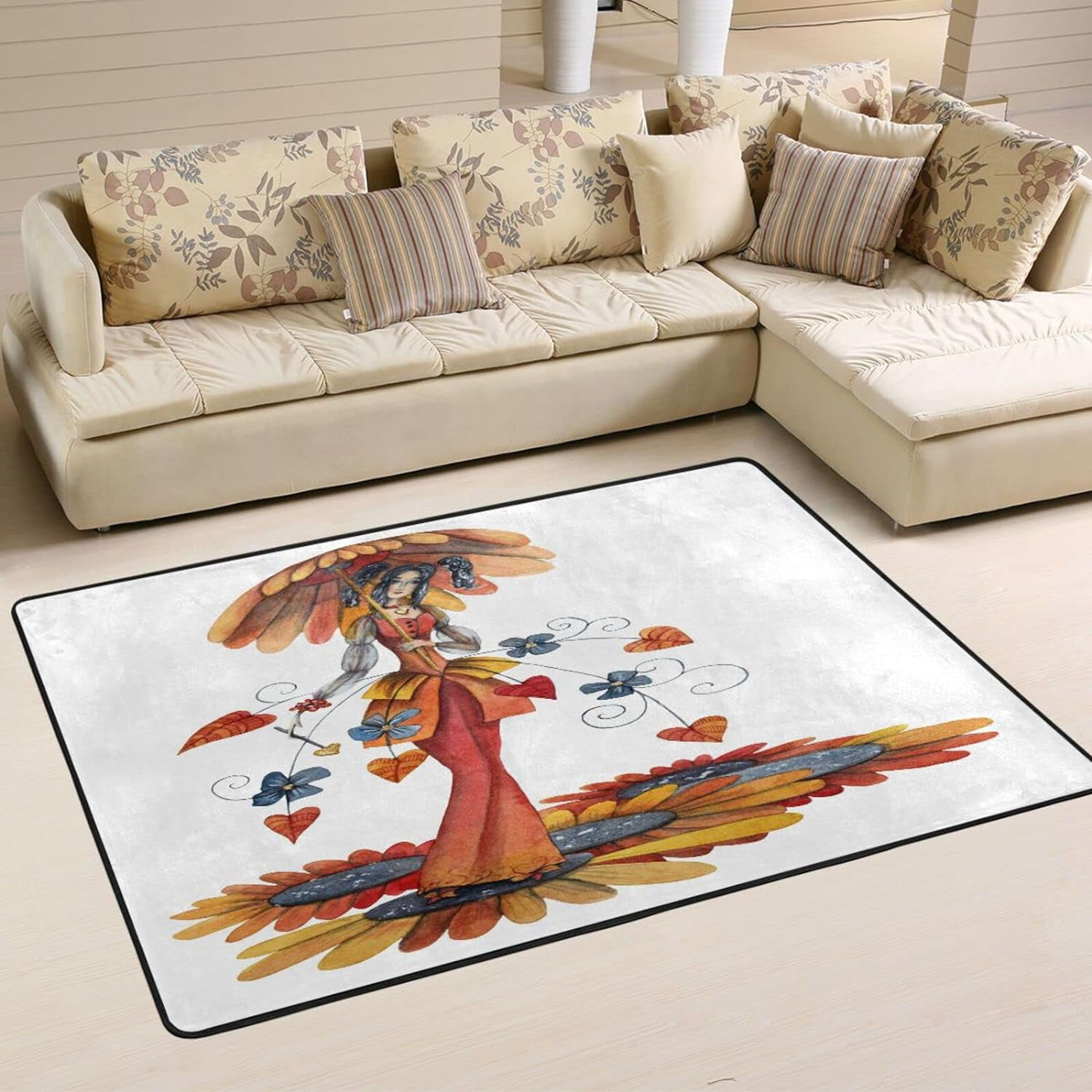 SKYSONIC 36x24in Autumn Fairy Flowers Area Rug, Fall Art Girl Non-Slip ...