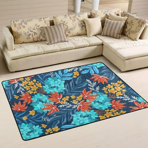 SKYSONIC 36x24in Bright Colors Flowers Area Rug, Colorful Plants Non-Slip Floor Carpet for Indoor Living Dining Room Bedroom