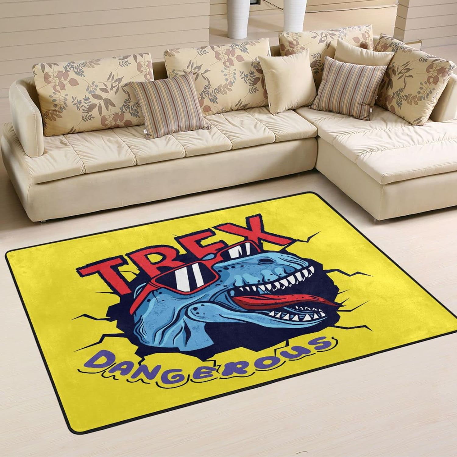 SKYSONIC 36x24in Cartoon Dangerous Trex Area Rug, Non-Slip Floor Carpet ...
