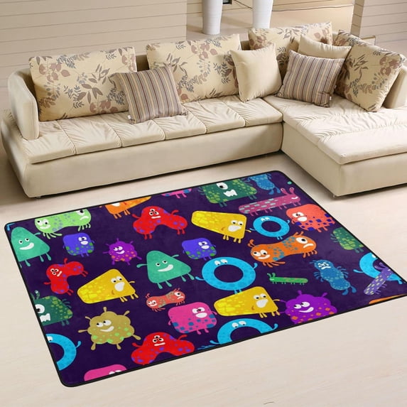 SKYSONIC 36x24in Difform Colorful Monsters Area Rug, Non-Slip Floor Carpet for Indoor Living Dining Room Bedroom