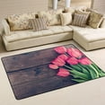 thumbnail image 1 of SKYSONIC 36x24in Pink Vintage Flower Tulip Area Rug, Vintage Wooden Floor Non-Slip Floor Carpet for Indoor Living Dining Room Bedroom, 1 of 7