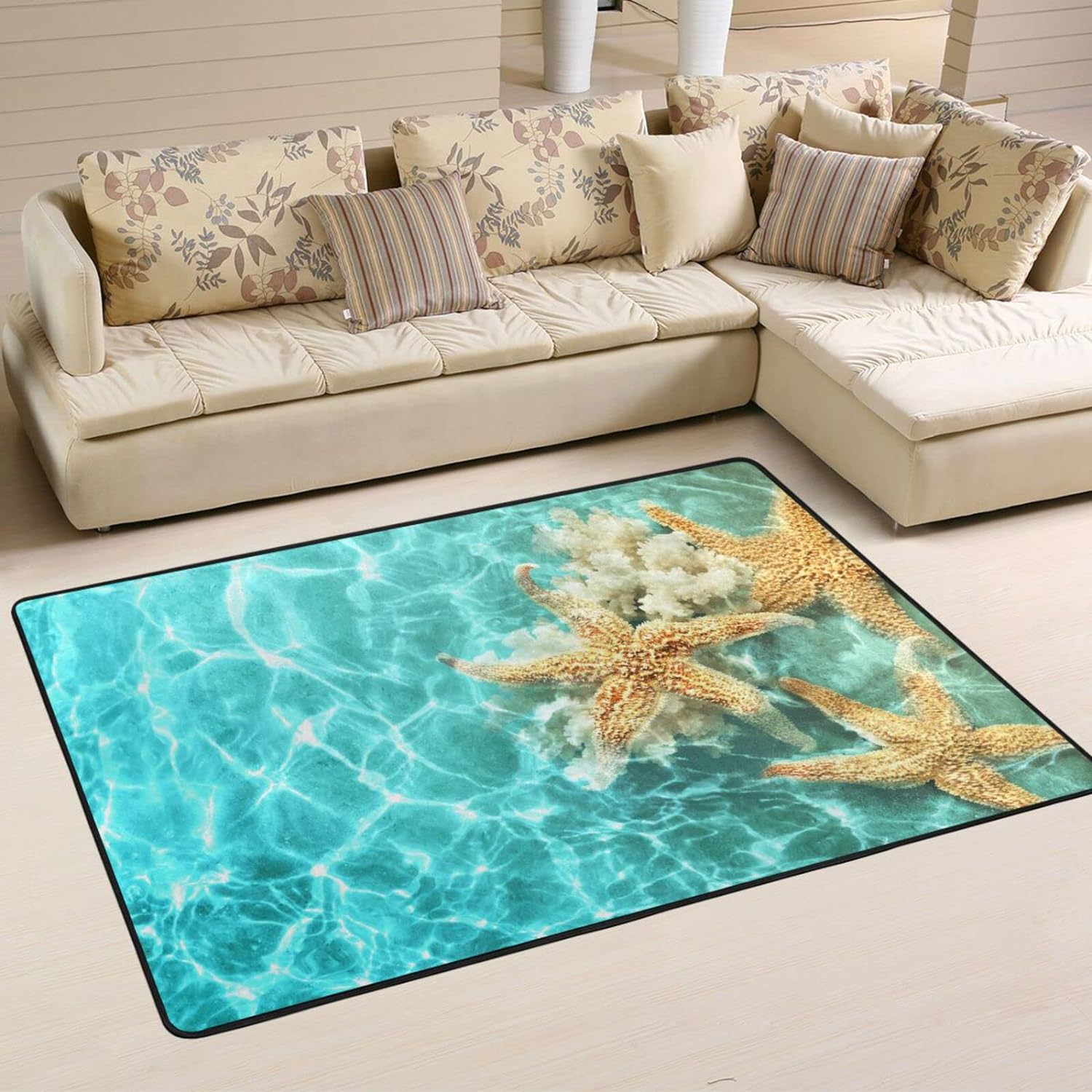 Water Rug Design SKYSONIC 36x24in Starfish Coral Sea Water Area Rug, Tropical Summer ...