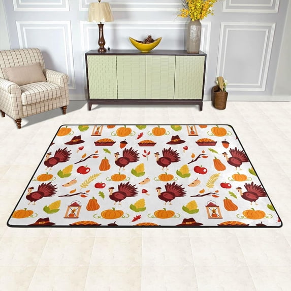 SKYSONIC 36x24in Thanksgiving Day Turkey Area Rug, Thanksgiving Day Pumpkin Non-Slip Floor Carpet for Indoor Living Dining Room Bedroom