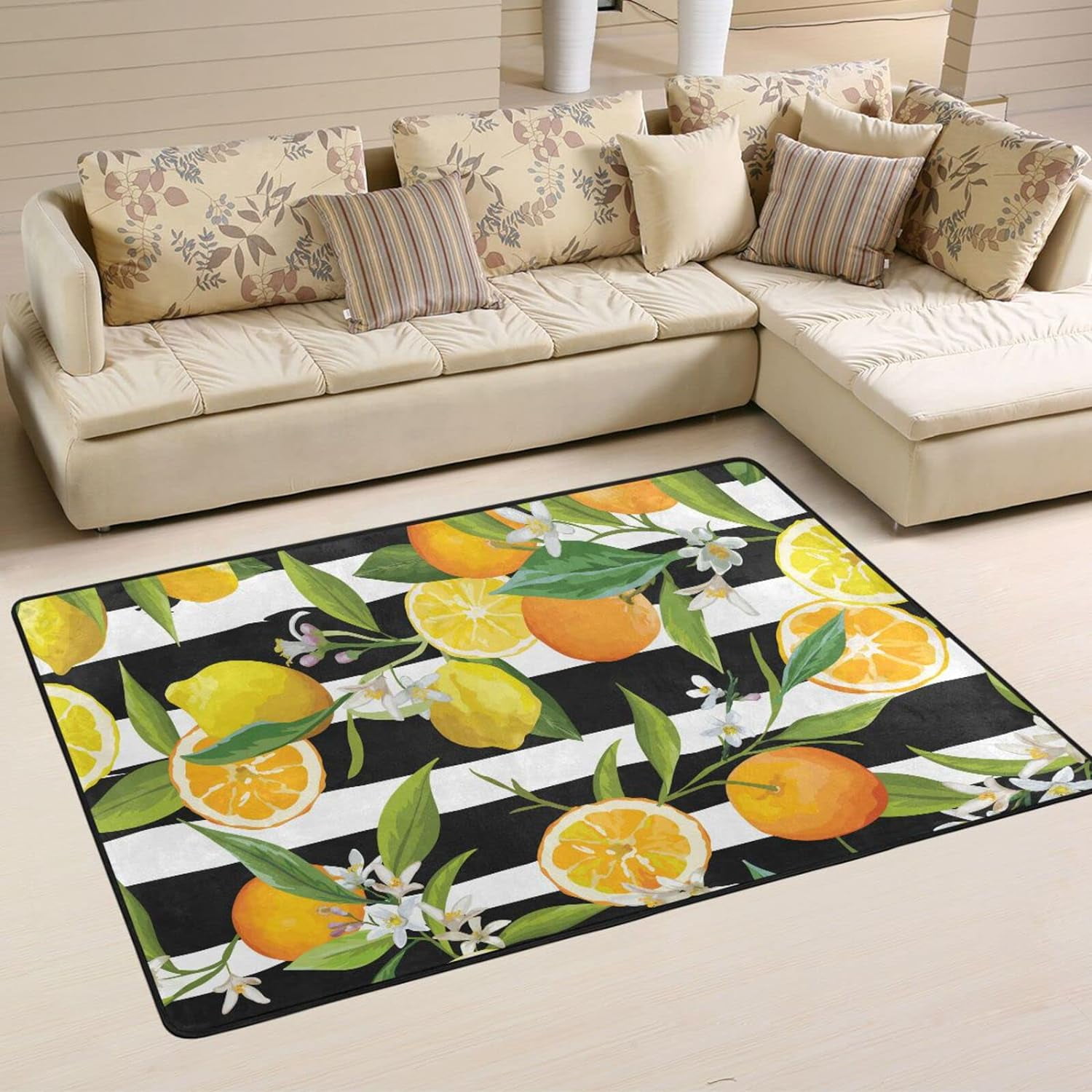 SKYSONIC 36x24in Tropical Orange Lemon Area Rug, Summer Fruit Floor ...