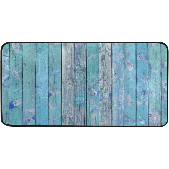 SKYSONIC 39x20 Inch Area Rug Blue Summer Wooden Door Mat Washable Non-Slip Throw Floor Carpet