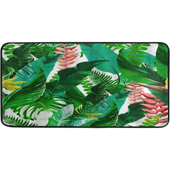 SKYSONIC 39x20 Inch Area Rug Tropical Palm Leaves Door Mat Washable Non-Slip Throw Floor Carpet