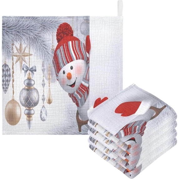 SKYSONIC 3D Curious Snowman Balls Baby Muslin Washcloths Face Towel, Christmas Tree Burp Cloths Cotton Wipes 5 PCS Infant Wash Cloth for Newborn Boys Girls 12"x12"