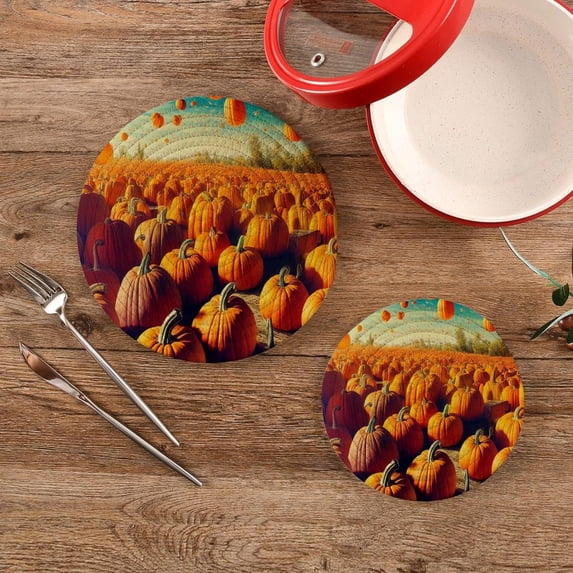 SKYSONIC 3D Magical Pumpkins Trivet Round Hot Pads, Set of 2 Autumn Halloween Pot Holder Heat Resistant Trivets Cotton Thread Weave Mats for Kitchen Counter Hot Dishes Pot Teapot Table Decor