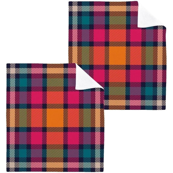 SKYSONIC 4 PCS Colorful Plaid Washcloths, 12"x 12" Cotton Wash Cloths, Highly Absorbent and Soft Face Towels for Bathroom,Gym,Hotel and Spa