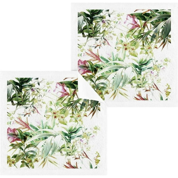 SKYSONIC 4 PCS Cotton Washcloths Towel Set, 12"x 12" Highly Absorbent & Soft Baby Wash Cloths, Face Hand Towels for Bathroom, Multi-Purpose Fingertip Towels (Leaves & Flowers)