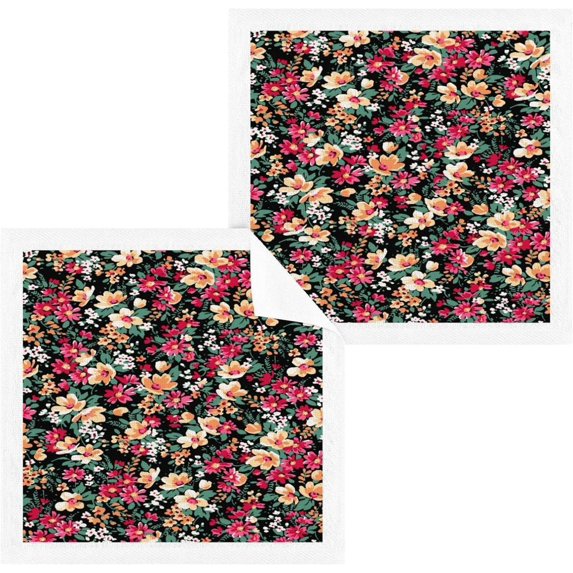 SKYSONIC 4 PCS Cotton Washcloths Towel Set, 12"x 12" Highly Absorbent & Soft Baby Wash Cloths, Face Hand Towels for Bathroom, Multi-Purpose Fingertip Towels (Trendy Floral)