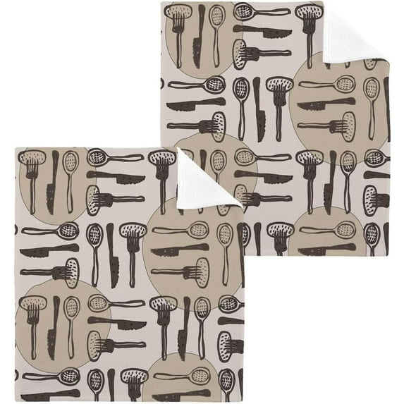 SKYSONIC 4 PCS Cute Kitchen Pattern Washcloths, 12"x 12" Cotton Wash Cloths, Highly Absorbent and Soft Face Towels for Bathroom,Gym,Hotel and Spa