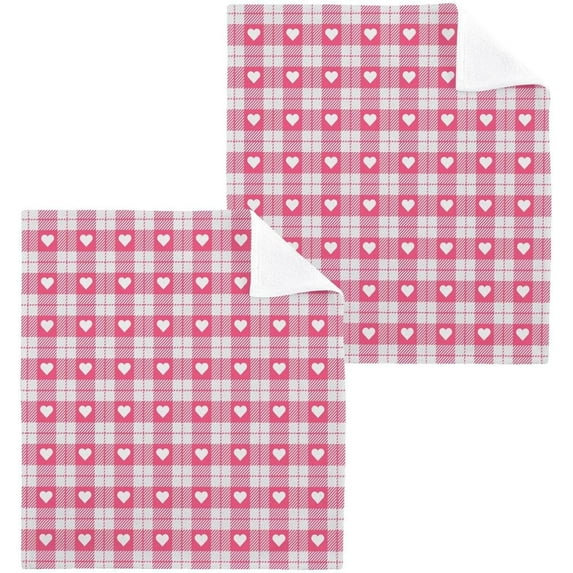 SKYSONIC 4 PCS Pink Heart Buffalo Plaid Washcloths, 12"x 12" Cotton Wash Cloths, Highly Absorbent and Soft Face Towels for Bathroom,Gym,Hotel and Spa
