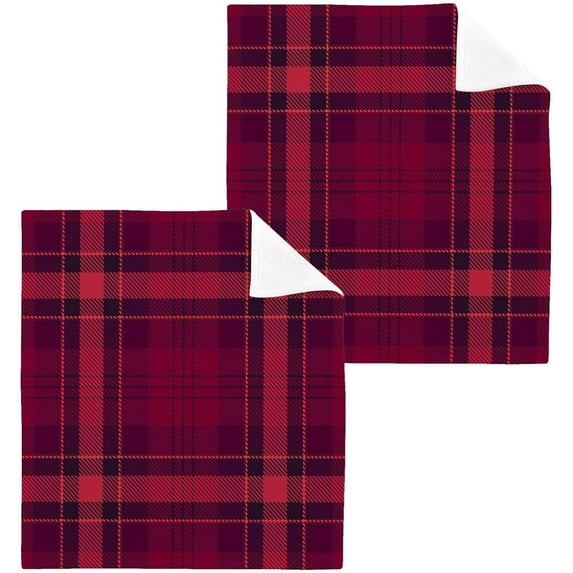 SKYSONIC 4 PCS Red & Purple Plaid Washcloths, 12"x 12" Cotton Wash Cloths, Highly Absorbent and Soft Face Towels for Bathroom,Gym,Hotel and Spa