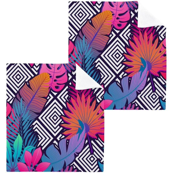 SKYSONIC 4 PCS Summer Flowers Leaves Washcloths, 12"x 12" Cotton Wash Cloths, Highly Absorbent and Soft Face Towels for Bathroom,Gym,Hotel and Spa