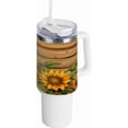 thumbnail image 1 of SKYSONIC Stainless Steel Tumbler Car Handle Water Cup 40 oz Vacuum Insulated Tumbler with Straw for Car Travel Sport - Sunflowers on Wooden Board, 1 of 7