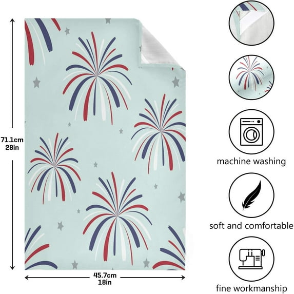 SKYSONIC 4Th of July Fireworks Independence Day Kitchen Dish Towels Set of 4,Dishcloths,Absorbent Soft Towels Hand Towels, Tea Towels,18" x 28"