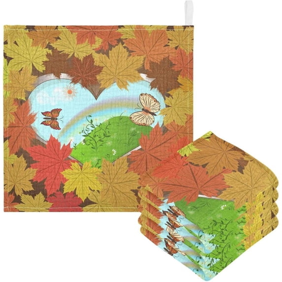 SKYSONIC 5 PCS Autumn Maple Leaves Baby Muslin Washcloths, Colors Butterfly Face Towel Burp Cloths Ultrasoft Absorbent Cotton Bath Wipes Towels for Newborn Boys Girls