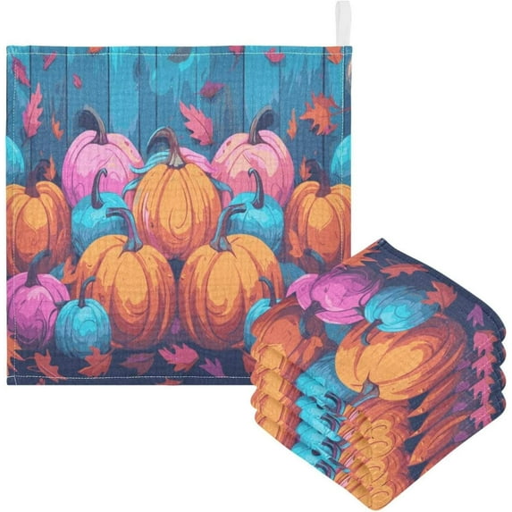 SKYSONIC 5 PCS Rustic Wooden Colorful Pumpkin Baby Muslin Washcloths, Autumn Face Towel Burp Cloths Ultrasoft Absorbent Cotton Bath Wipes Towels for Newborn Boys Girls