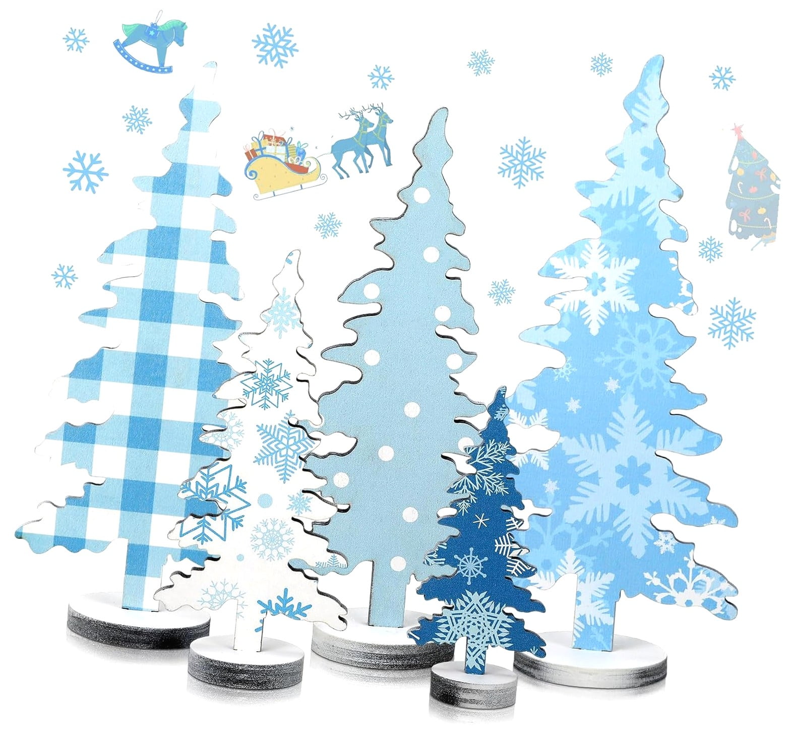 SKYSONIC 5 Pieces Winter Tabletop Decorations, Blue Tree Table Sign ...