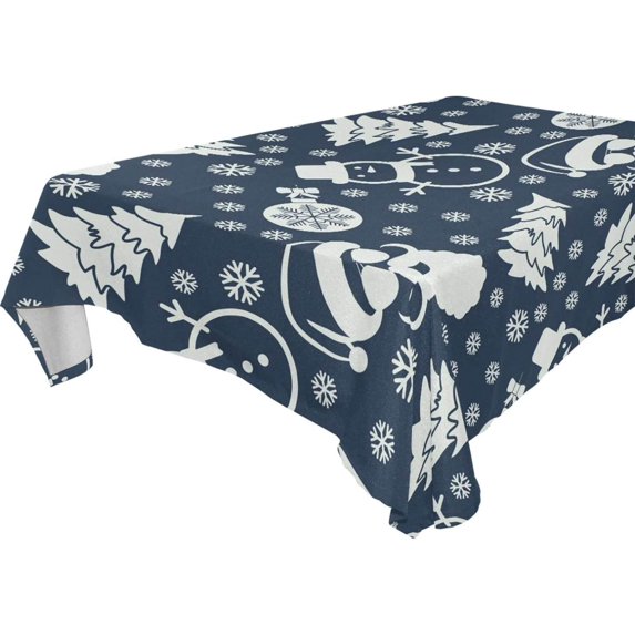 SKYSONIC 54"x72" Square Tablecloth with Hipster Santa Claus Snowman and Christmas Tree Prints, Anti-Wrinkle and Smooth Table Cloth for Kitchen/Home Wedding Party Decoration