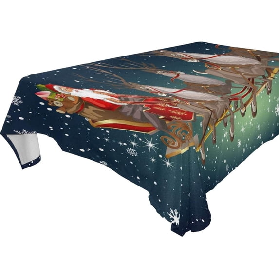 SKYSONIC 54"x72" Square Tablecloth with Santa Sleigh in Winter Prints, Anti-Wrinkle and Smooth Table Cloth for Kitchen/Home Wedding Party Decoration