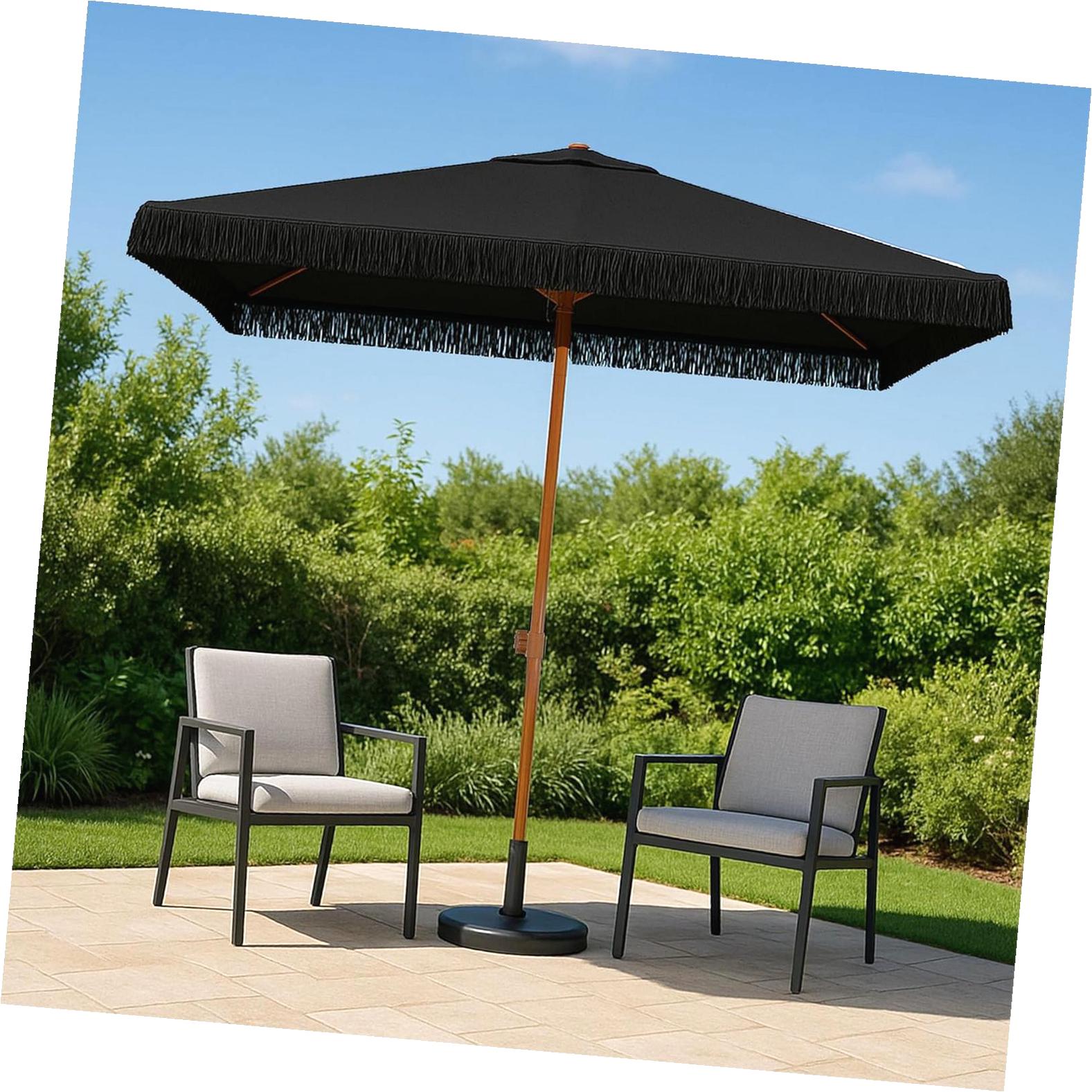 SKYSONIC 6 Ft Square Fringe Umbrellas - Boho Umbrella with Fringe for ...