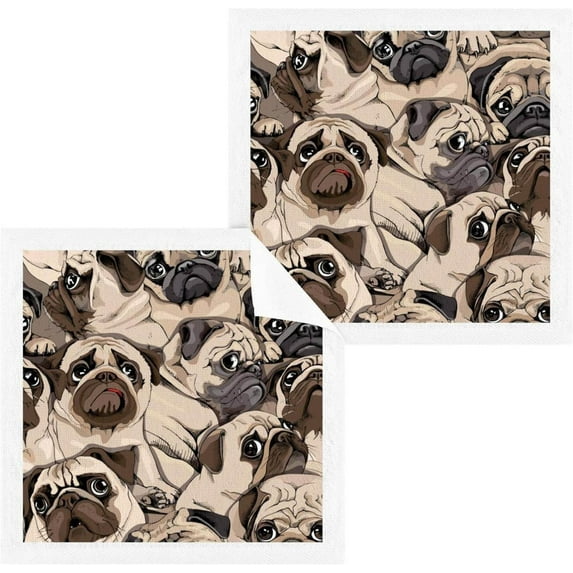 SKYSONIC 6 PCS Cotton Washcloths Towel Set, Highly Absorbent & Soft Baby Wash Cloths 12"x 12" Face Hand Towels for Bathroom, Multi-Purpose Fingertip Towels (Pug Portrait)
