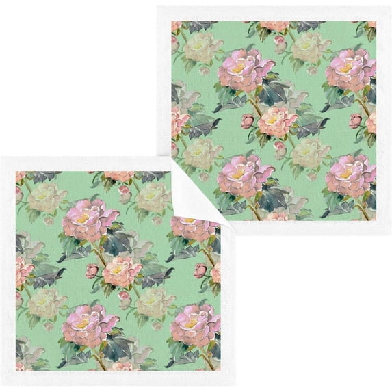 SKYSONIC 6 PCS Green Floral Baby Washcloths Towel Set, Highly Absorbent & Soft Cotton Wash Cloths 12"x 12" Face Hand Towels for Bathroom, Multi-Purpose Fingertip Towels