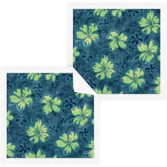 SKYSONIC 6 PCS Hibiscus Flowers Green Baby Washcloths Towel Set, Highly Absorbent & Soft Cotton Wash Cloths 12"x 12" Face Hand Towels for Bathroom, Multi-Purpose Fingertip Towels