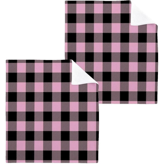 SKYSONIC 6 PCS Pink Buffalo Plaid Washcloths, 12"x12" Cotton Wash Cloths, Highly Absorbent and Soft Face Towels for Bathroom,Gym,Hotel and Spa