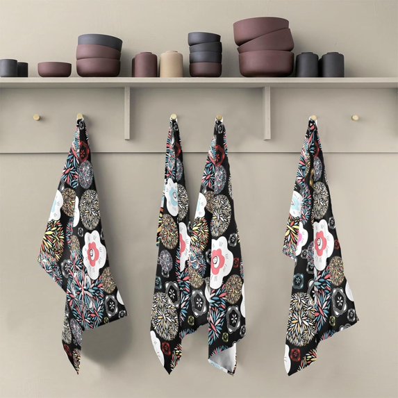 SKYSONIC 6 Pack Art Flowe Kitchen Towels Soft Highly Absorbent Dish Towels Reusable Tea Towels Set 28 x 18 Inch