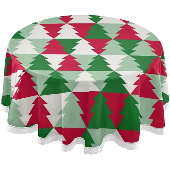 SKYSONIC 60" Christmas Tree Round Tablecloth Red and Green Table Cloth Cover Mat Washable Polyester Table Covers Dining Decorative Holiday Home Picnic Party Wedding