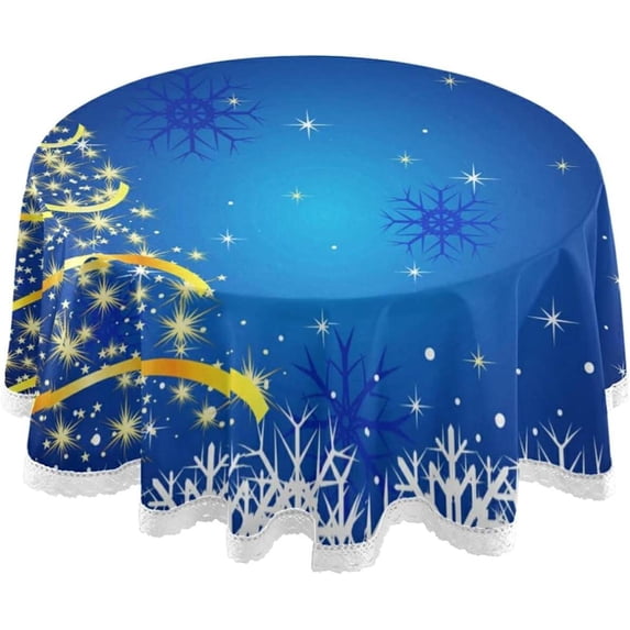 SKYSONIC 60" Magic Christmas Tree Round Tablecloth Snowflake Table Cloth Cover Mat Washable Polyester Dining Decorative for Holiday Home Picnic Party Wedding